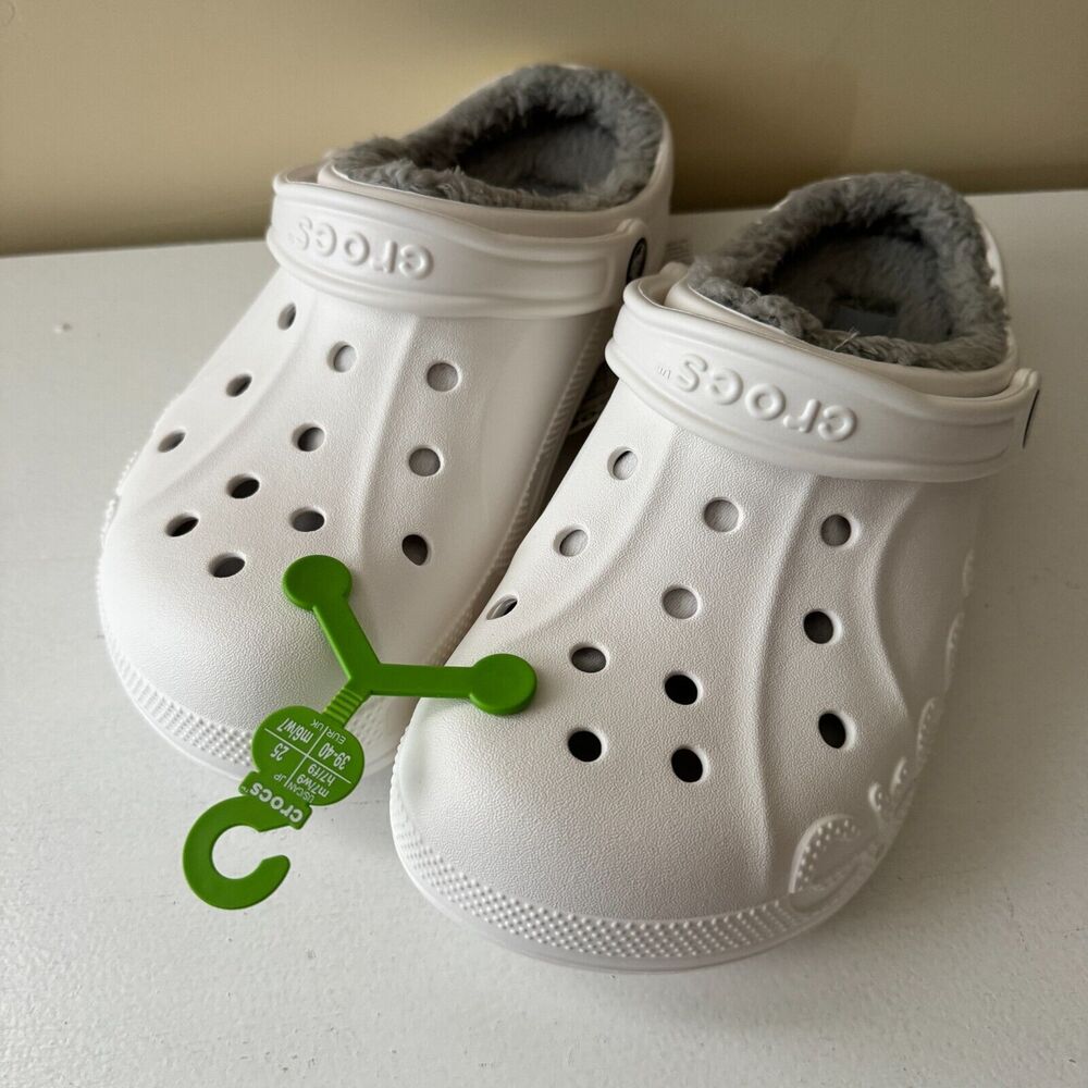 Crocs 205969 Unisex Baya Lined Clogs, White/Light Grey Men 7 Women 9